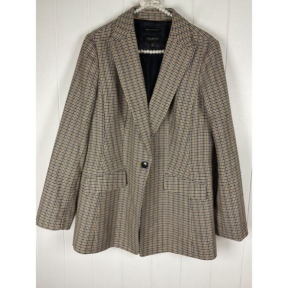 Talbots Houndstooth Blazer Wool Blend Womens SZ 12 Italy Fabric Acedemia Lined - Picture 1 of 6